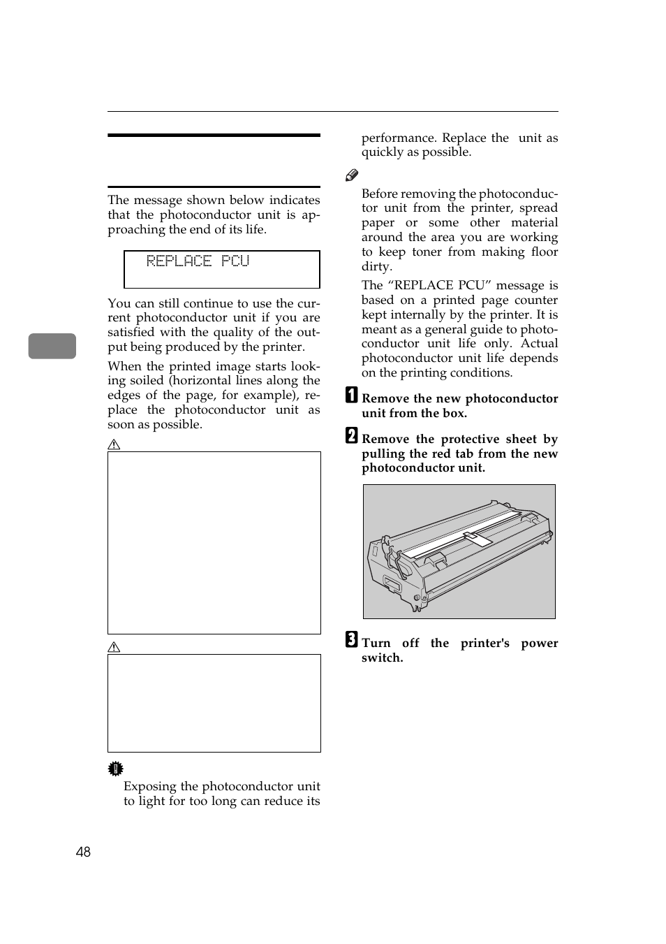 Replacing the photoconductor unit, P.48 “replacing the, Photoconductor unit | P.48 “re, Placing the photoconductor unit | Ricoh AP505 User Manual | Page 66 / 80
