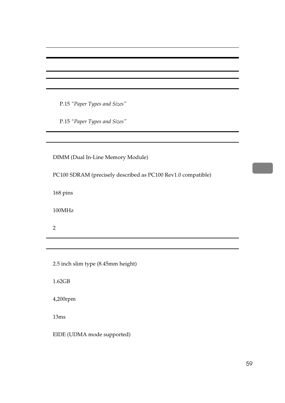 Options, Paper feed unit type305, Printer hard disk type505 | Ee p.59 “options | Ricoh AP505 User Manual | Page 77 / 80