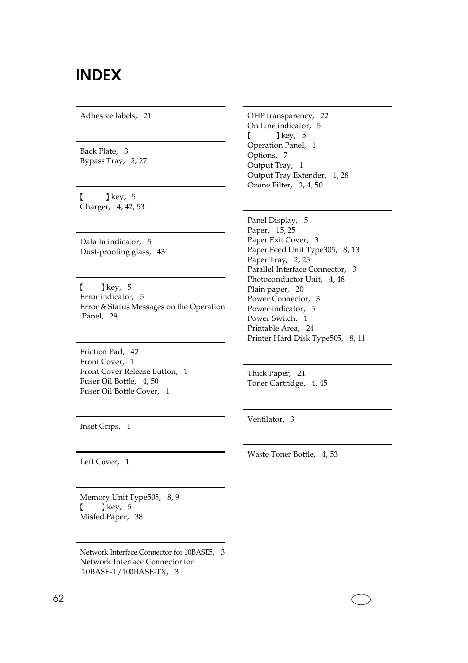 Index | Ricoh AP505 User Manual | Page 80 / 80