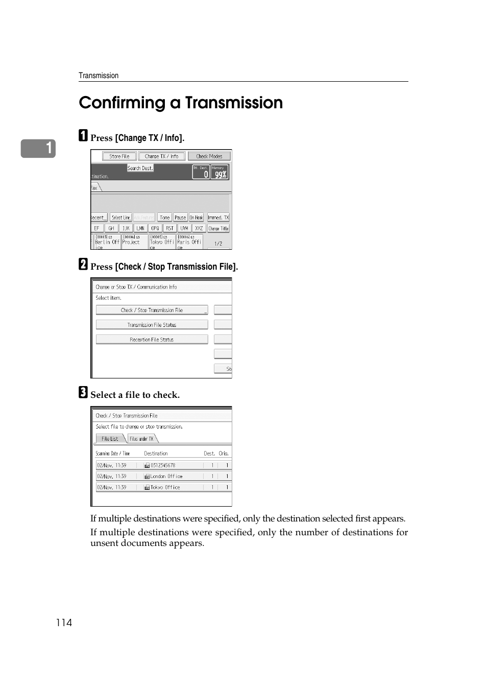 Confirming a transmission, 1confirming a transmission | Ricoh 7500 User Manual | Page 124 / 292
