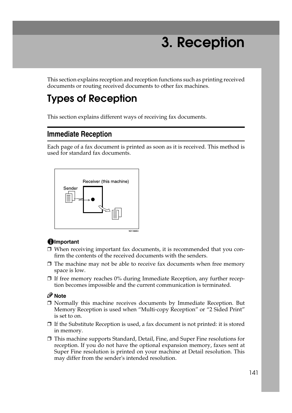  reception, Types of reception, Immediate reception | Reception | Ricoh 7500 User Manual | Page 151 / 292