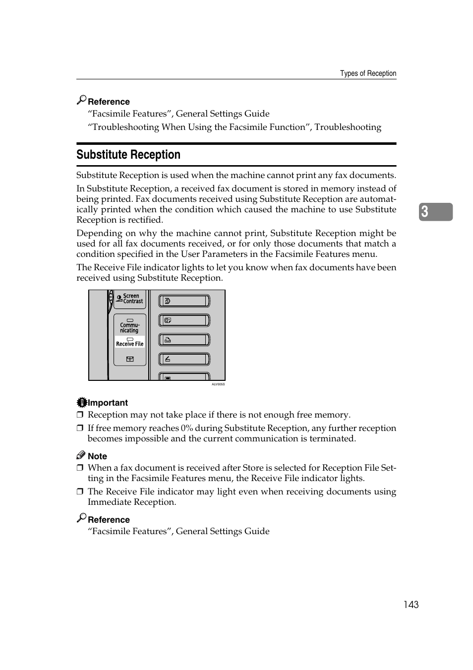 Substitute reception, P.143 “substitute reception | Ricoh 7500 User Manual | Page 153 / 292