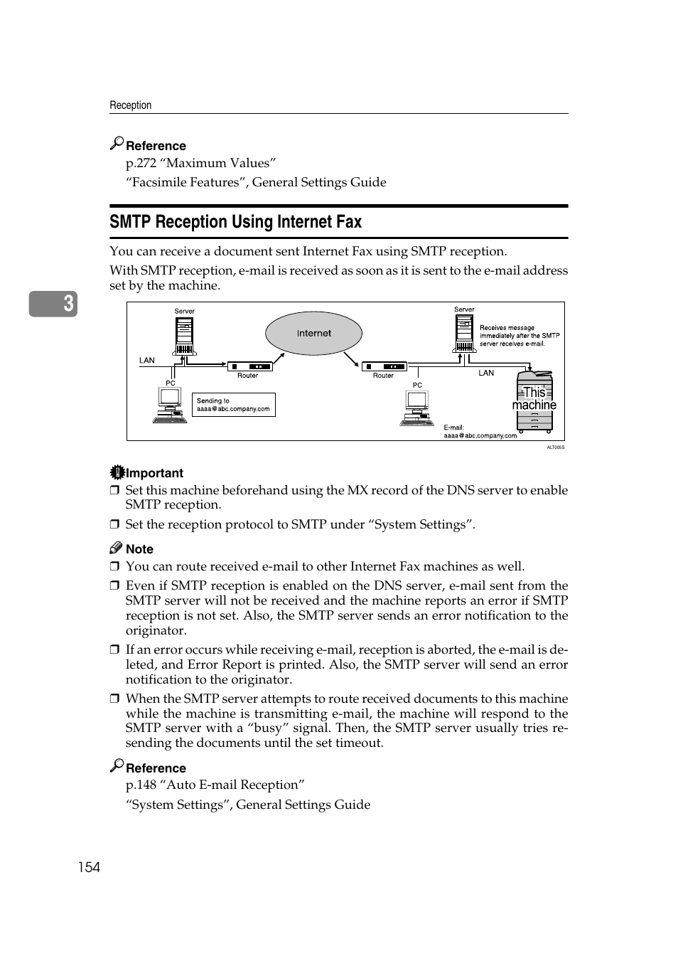 Smtp reception using internet fax | Ricoh 7500 User Manual | Page 164 / 292