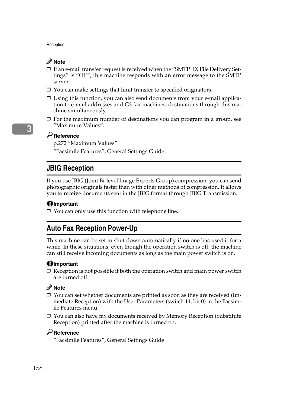 Jbig reception, Auto fax reception power-up, Jbig reception auto fax reception power-up | Ricoh 7500 User Manual | Page 166 / 292