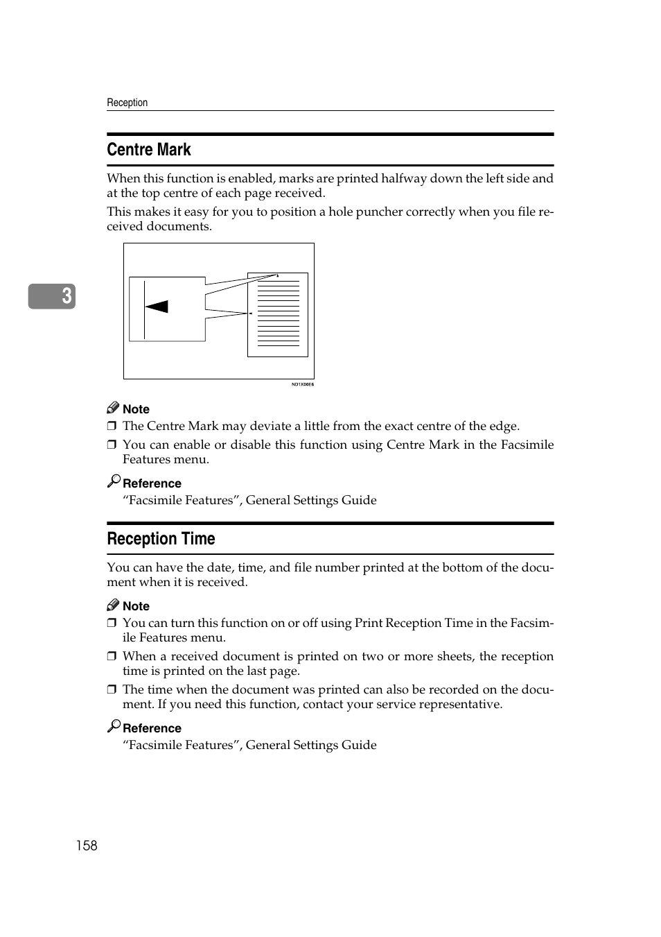 Centre mark, Reception time, Centre mark reception time | Ricoh 7500 User Manual | Page 168 / 292