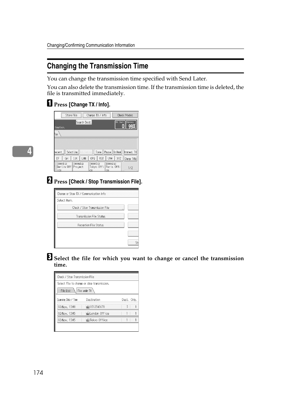 Changing the transmission time | Ricoh 7500 User Manual | Page 184 / 292