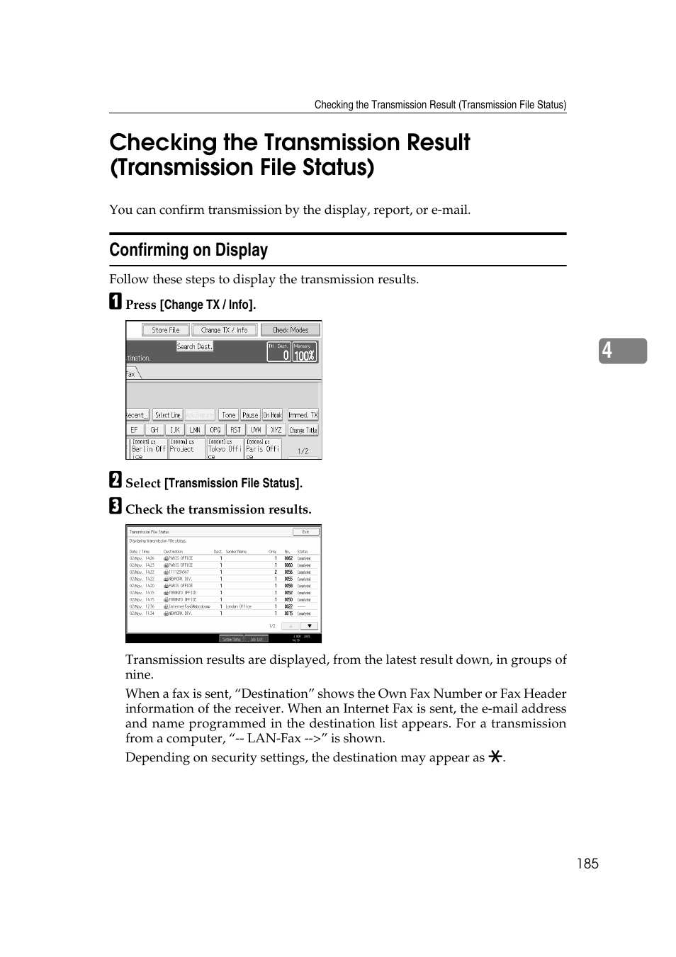 Confirming on display | Ricoh 7500 User Manual | Page 195 / 292