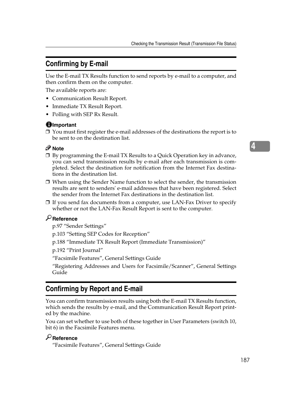 Confirming by e-mail, Confirming by report and e-mail | Ricoh 7500 User Manual | Page 197 / 292