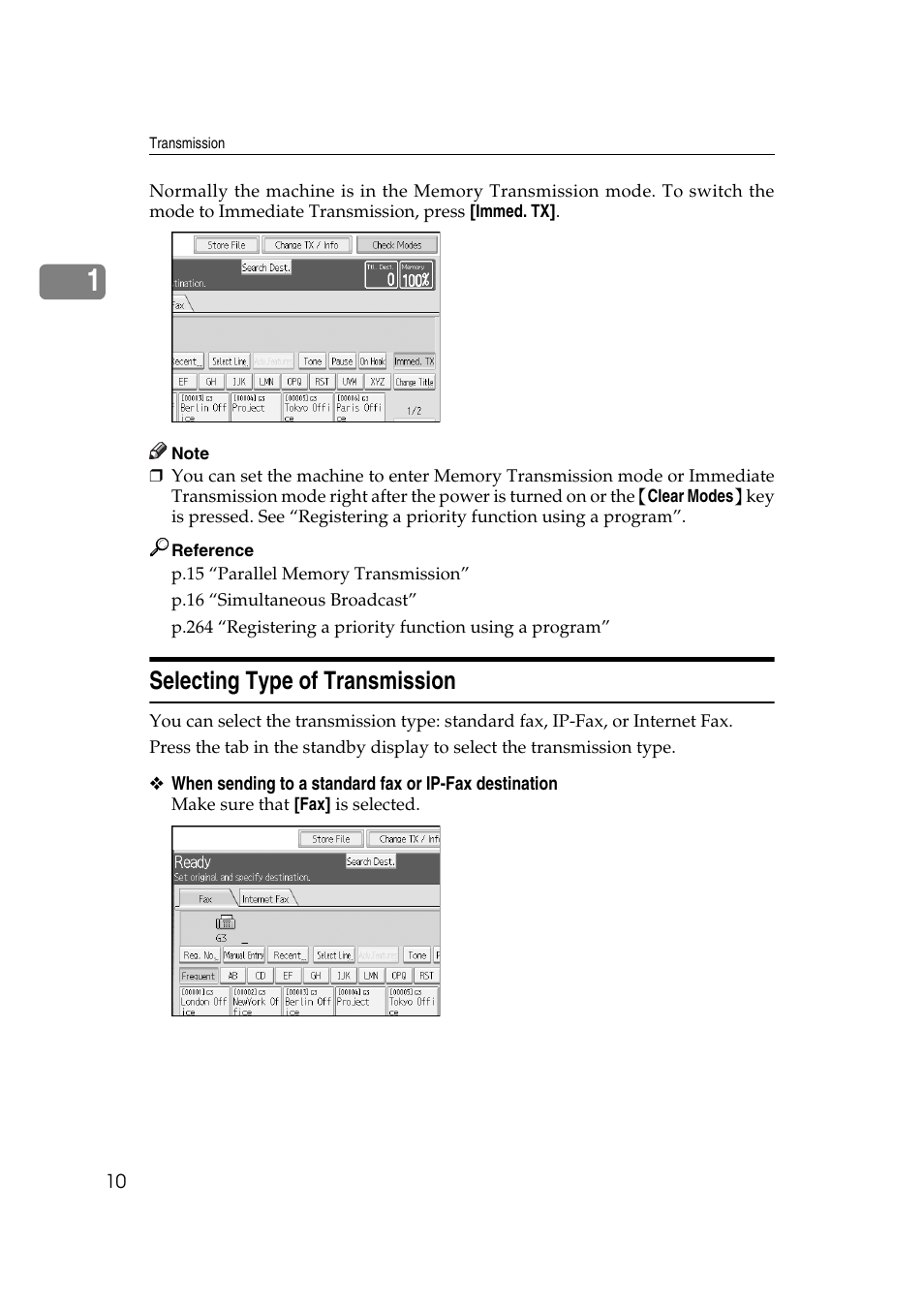 Selecting type of transmission | Ricoh 7500 User Manual | Page 20 / 292