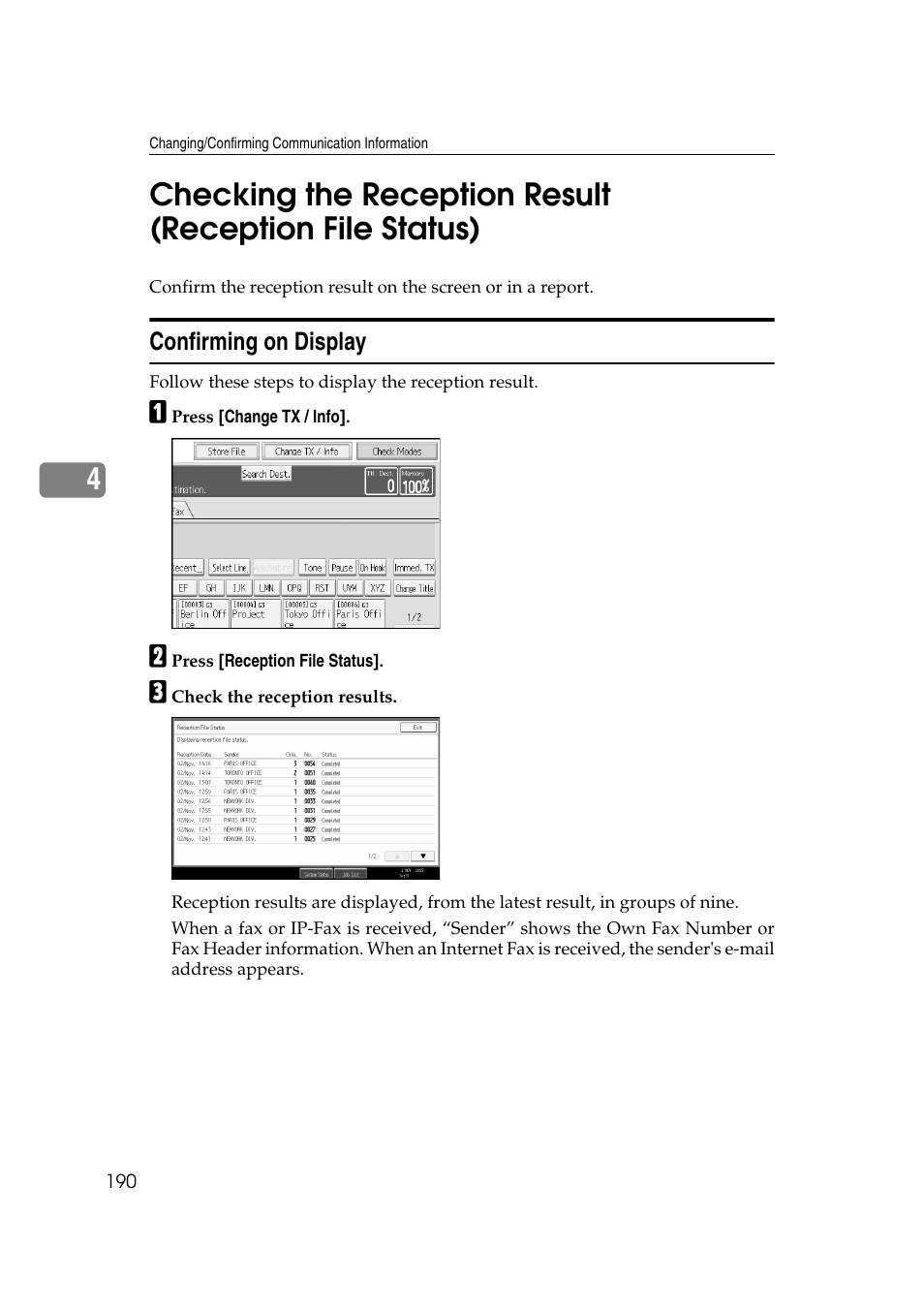 Confirming on display | Ricoh 7500 User Manual | Page 200 / 292