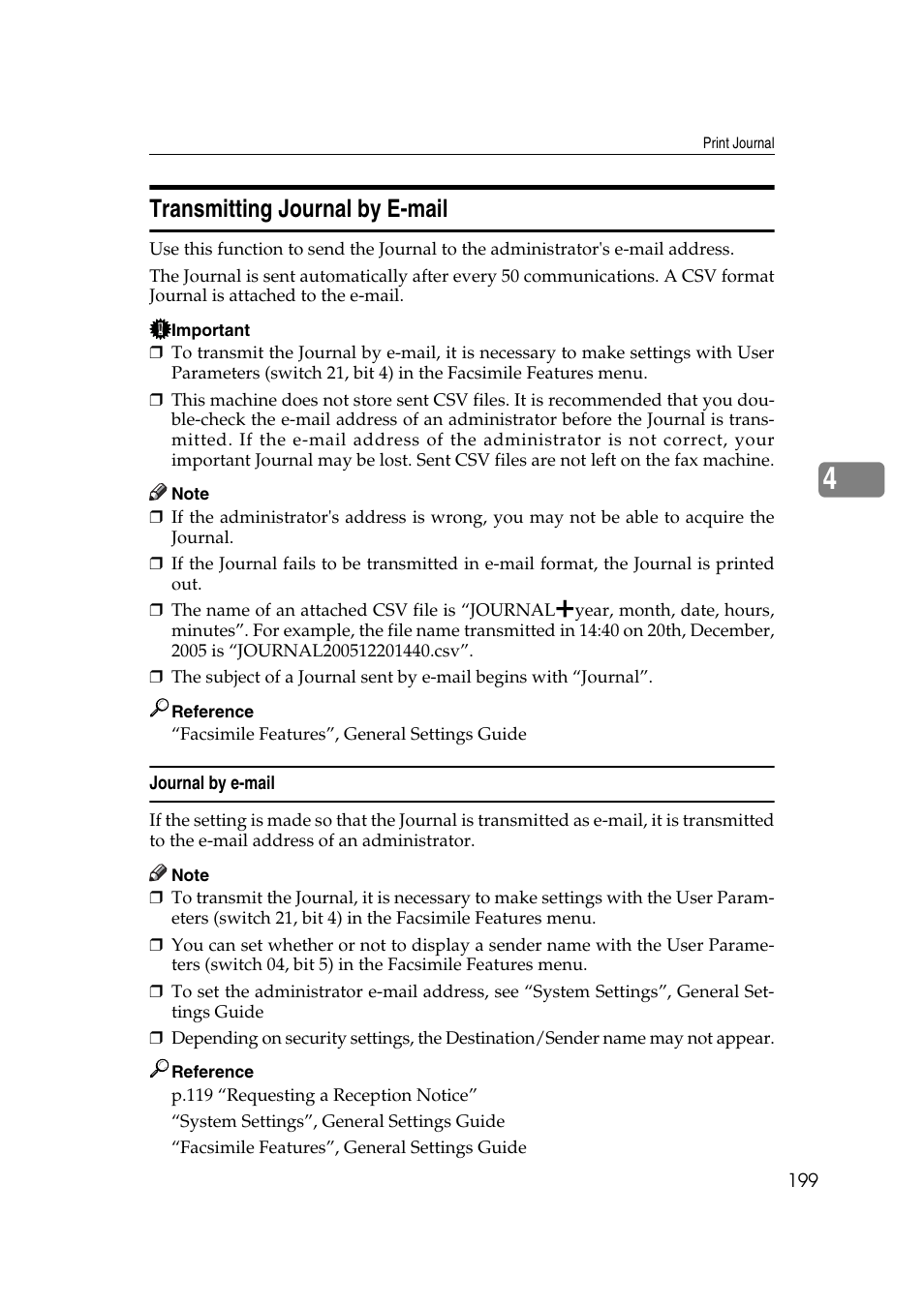 Transmitting journal by e-mail, Journal by e-mail | Ricoh 7500 User Manual | Page 209 / 292