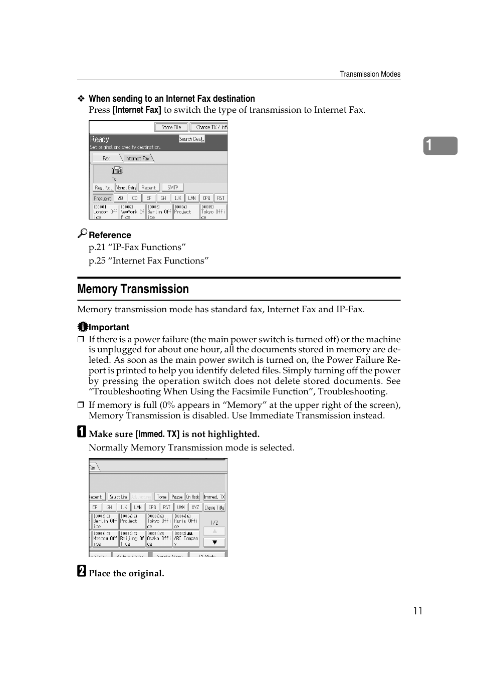 Memory transmission | Ricoh 7500 User Manual | Page 21 / 292