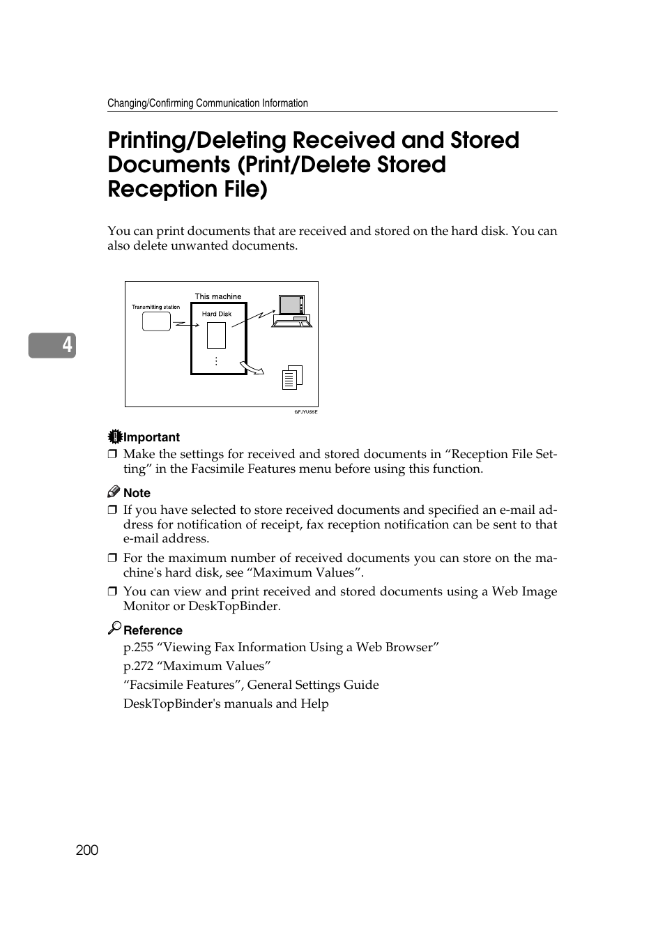 Printing/deleting received and stored documents, Print/delete stored reception file) | Ricoh 7500 User Manual | Page 210 / 292