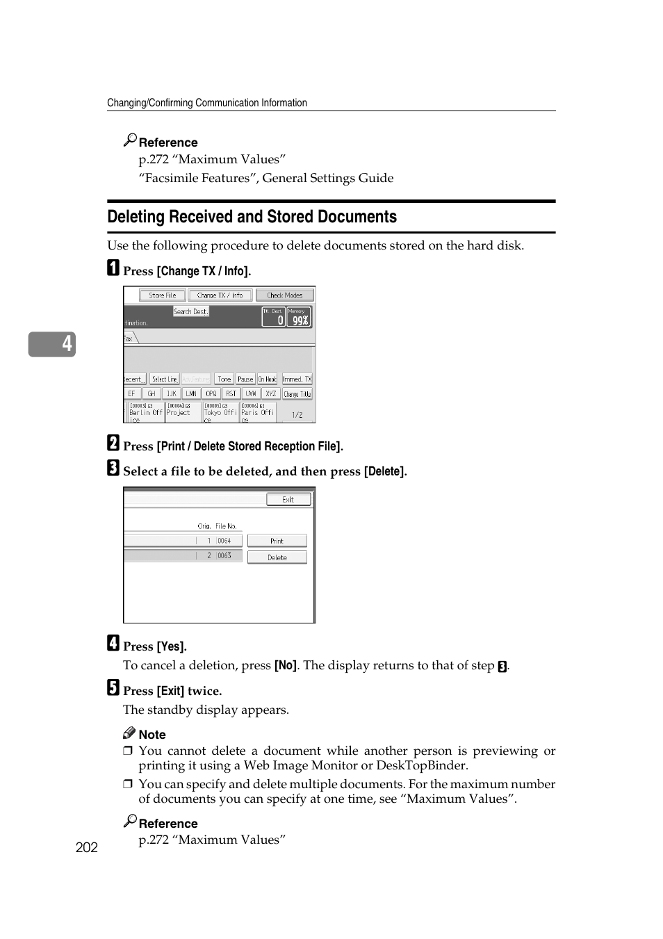 Deleting received and stored documents | Ricoh 7500 User Manual | Page 212 / 292