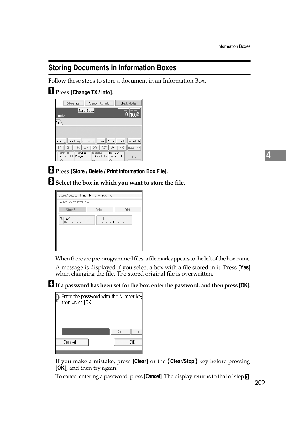 Storing documents in information boxes | Ricoh 7500 User Manual | Page 219 / 292
