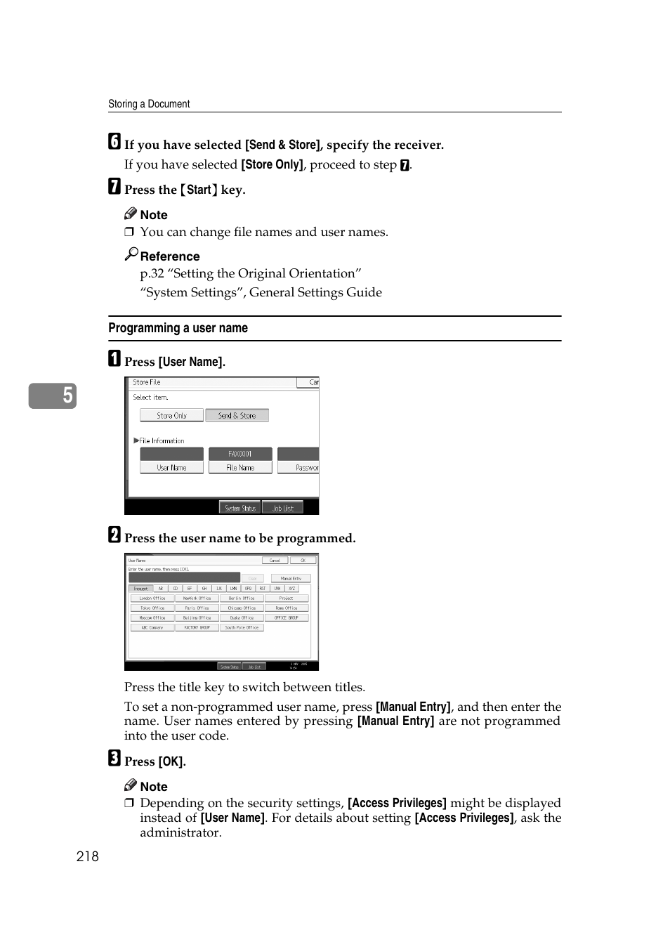 Programming a user name | Ricoh 7500 User Manual | Page 228 / 292