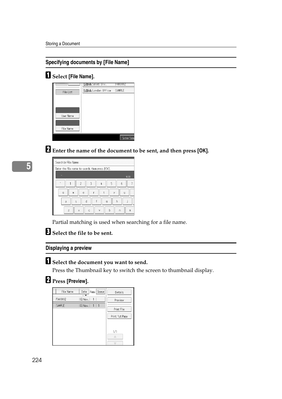 Specifying documents by [file name, Displaying a preview | Ricoh 7500 User Manual | Page 234 / 292