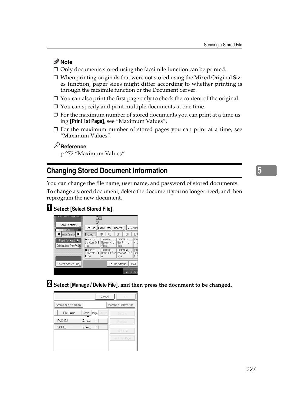 Changing stored document information | Ricoh 7500 User Manual | Page 237 / 292