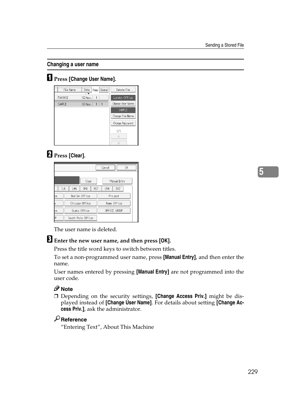 Changing a user name | Ricoh 7500 User Manual | Page 239 / 292