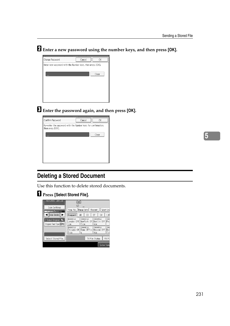 Deleting a stored document | Ricoh 7500 User Manual | Page 241 / 292