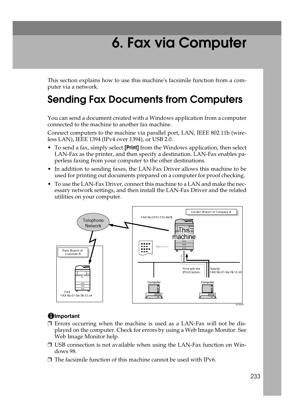  fax via computer, Sending fax documents from computers, Fax via computer | Ricoh 7500 User Manual | Page 243 / 292