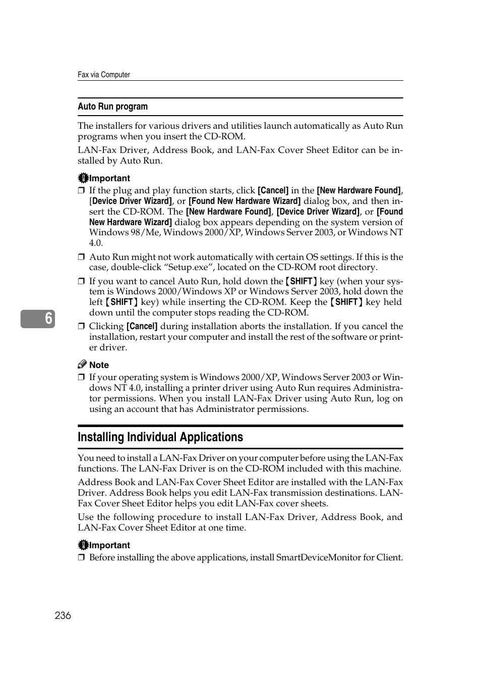 Auto run program, Installing individual applications | Ricoh 7500 User Manual | Page 246 / 292