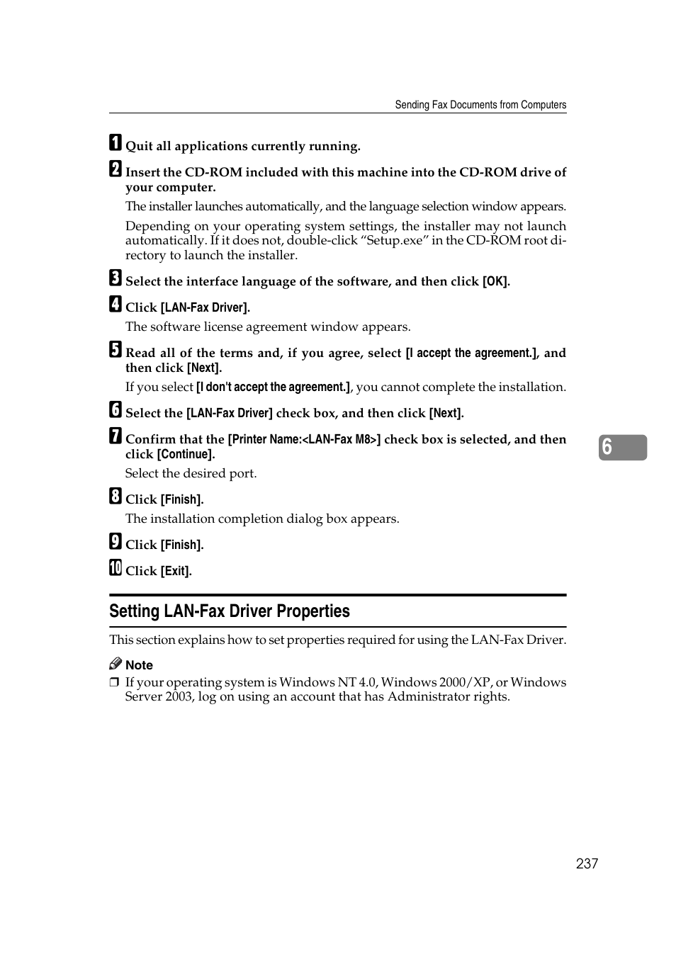 Setting lan-fax driver properties | Ricoh 7500 User Manual | Page 247 / 292
