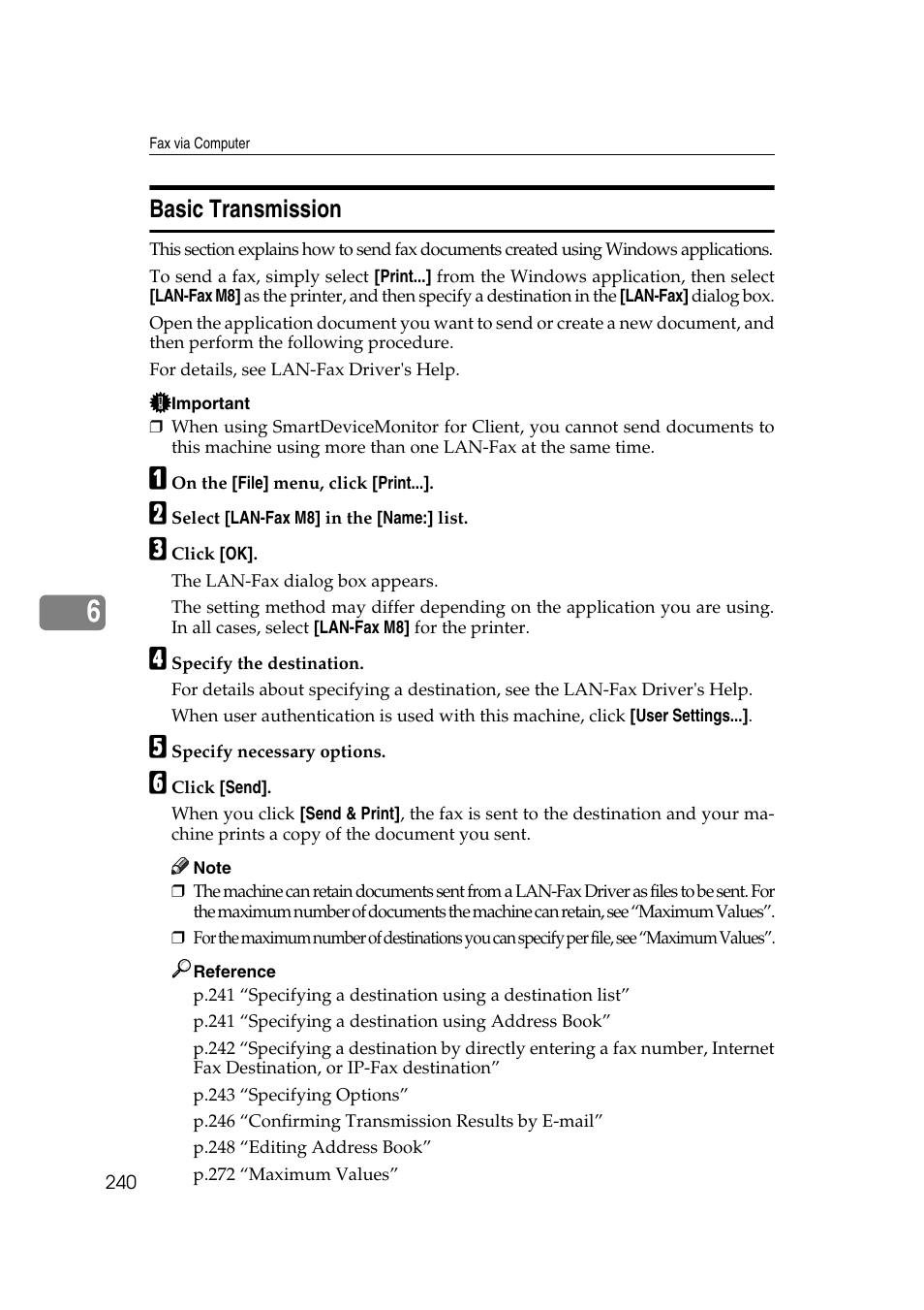 Basic transmission | Ricoh 7500 User Manual | Page 250 / 292