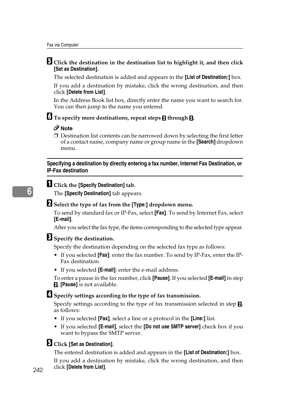 Internet fax destination, or ip-fax destination | Ricoh 7500 User Manual | Page 252 / 292