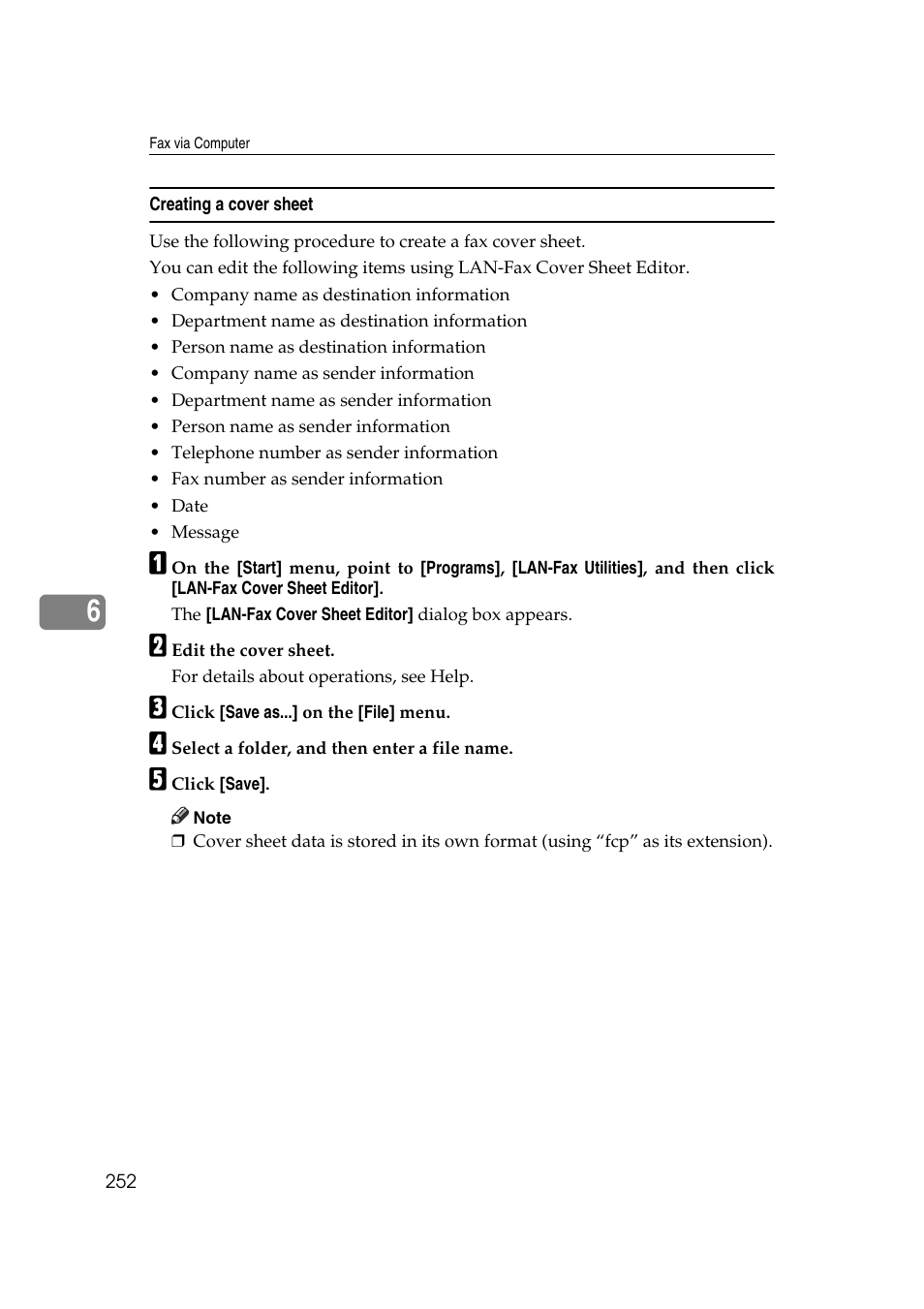 Creating a cover sheet | Ricoh 7500 User Manual | Page 262 / 292