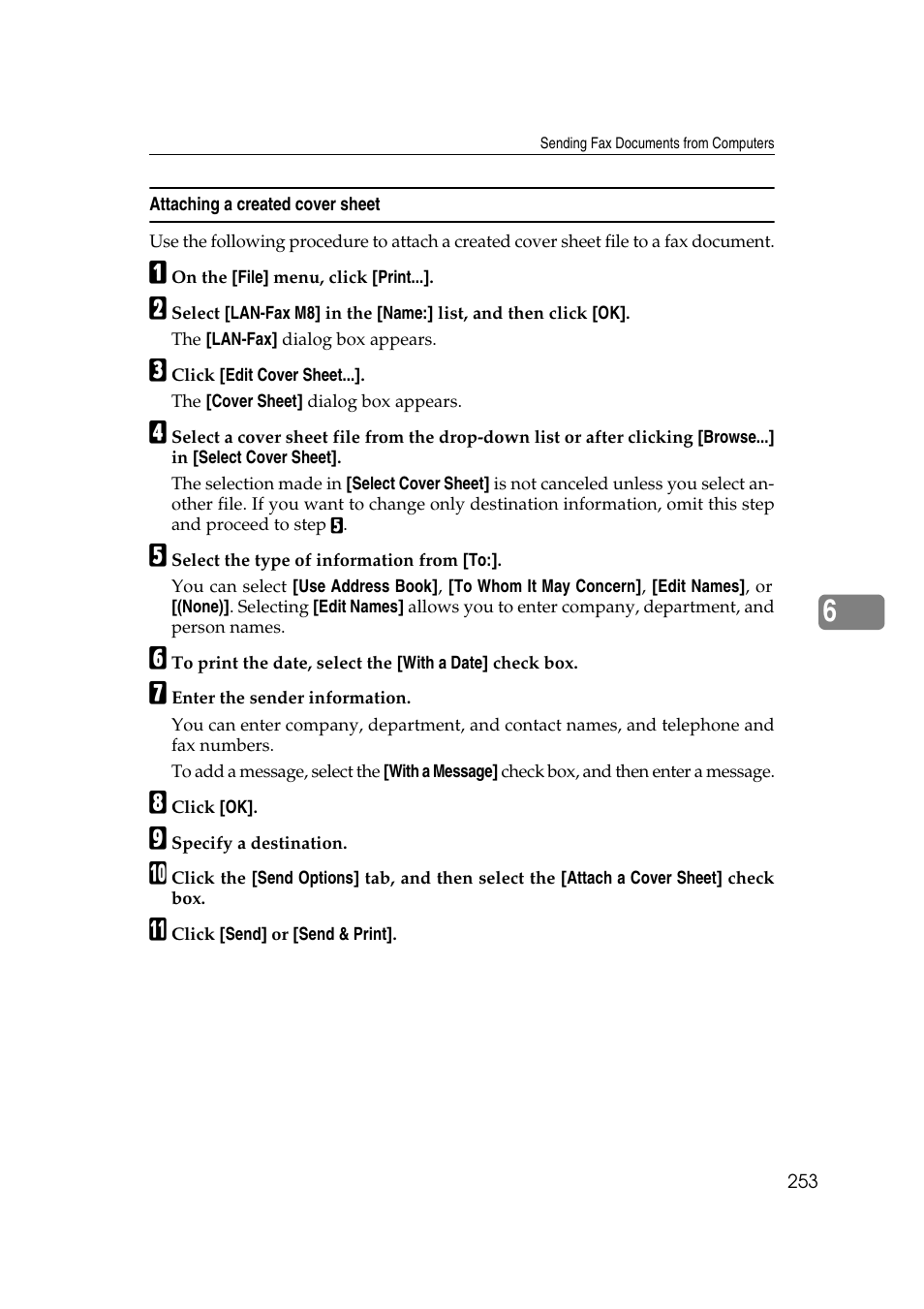 Attaching a created cover sheet | Ricoh 7500 User Manual | Page 263 / 292