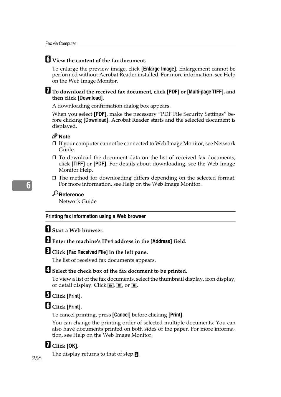 Printing fax information using a web browser | Ricoh 7500 User Manual | Page 266 / 292