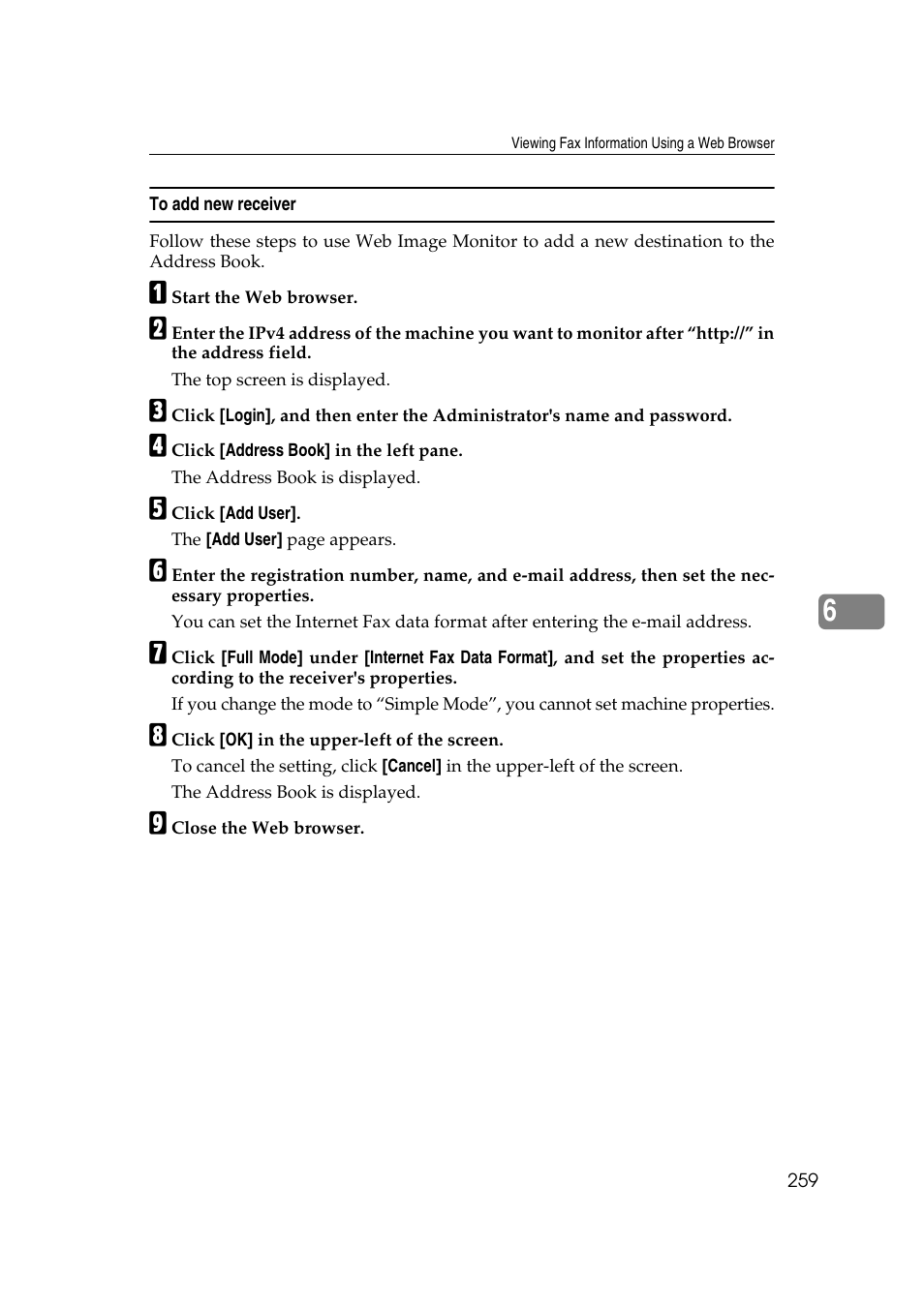 To add new receiver | Ricoh 7500 User Manual | Page 269 / 292