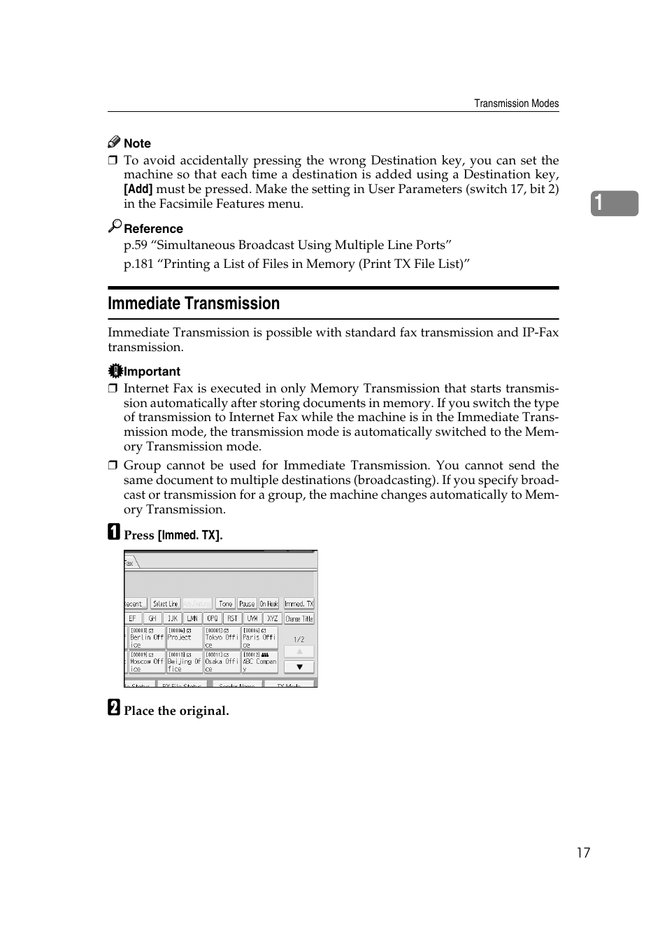 Immediate transmission | Ricoh 7500 User Manual | Page 27 / 292