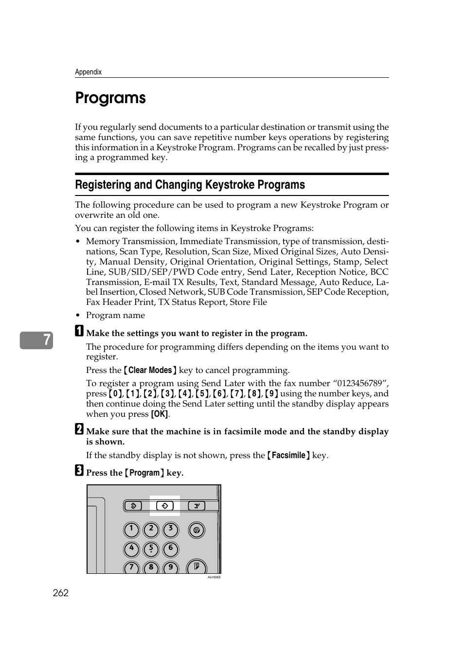 Programs, Registering and changing keystroke programs, P.262 “registering and changing keystroke programs | P.262 “programs, 7programs | Ricoh 7500 User Manual | Page 272 / 292