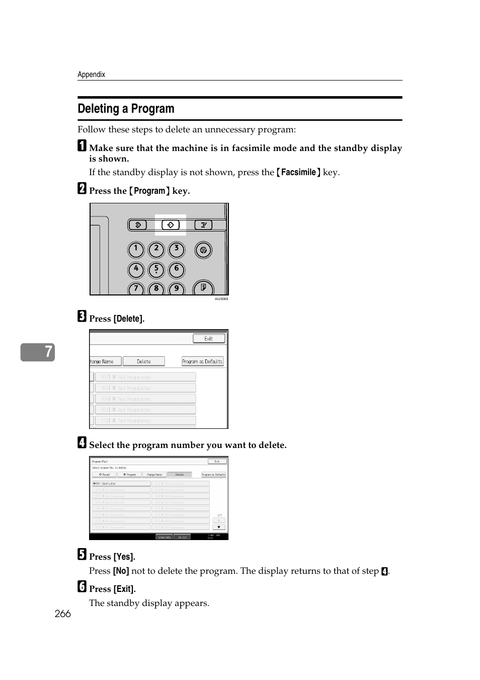 Deleting a program | Ricoh 7500 User Manual | Page 276 / 292