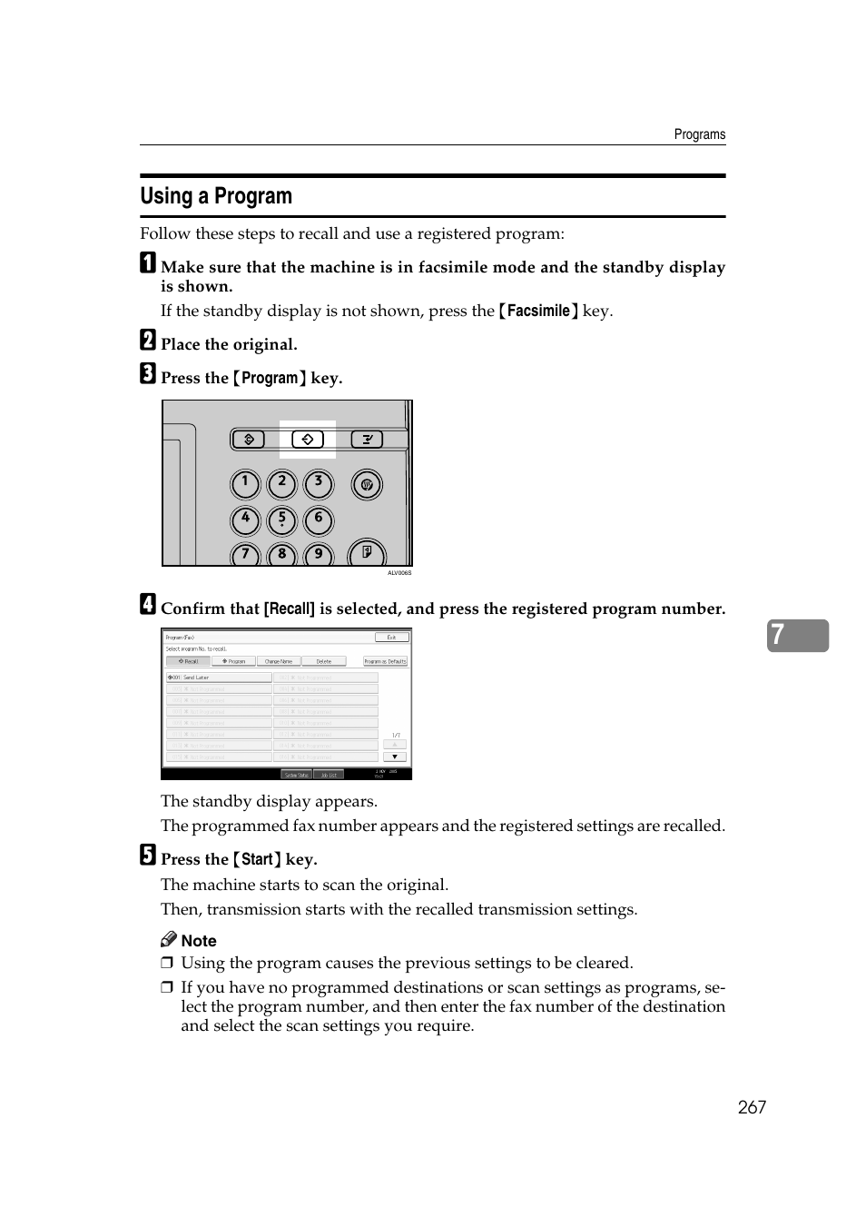Using a program | Ricoh 7500 User Manual | Page 277 / 292