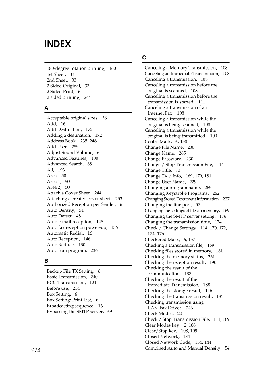 Index | Ricoh 7500 User Manual | Page 284 / 292