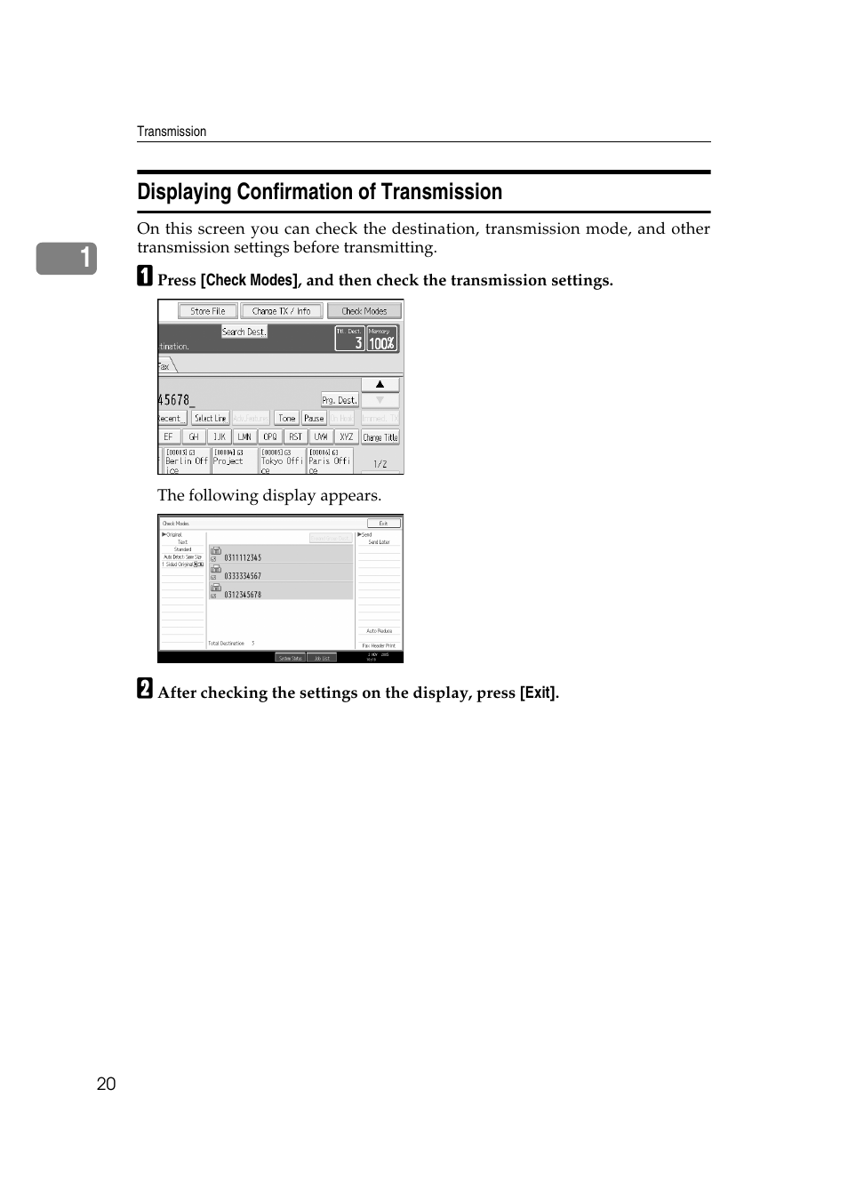 Displaying confirmation of transmission | Ricoh 7500 User Manual | Page 30 / 292