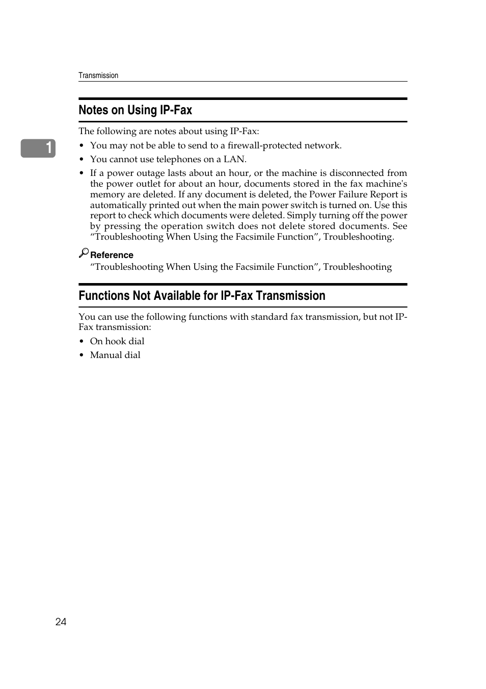 Notes on using ip-fax, Functions not available for ip-fax transmission | Ricoh 7500 User Manual | Page 34 / 292