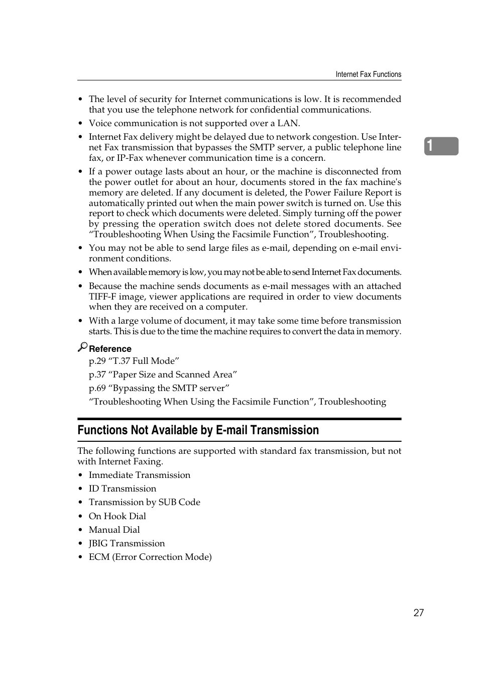 Functions not available by e-mail transmission | Ricoh 7500 User Manual | Page 37 / 292