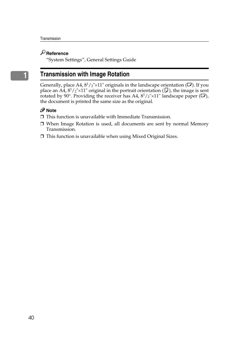 Transmission with image rotation, P.40 “transmission with image rotation | Ricoh 7500 User Manual | Page 50 / 292