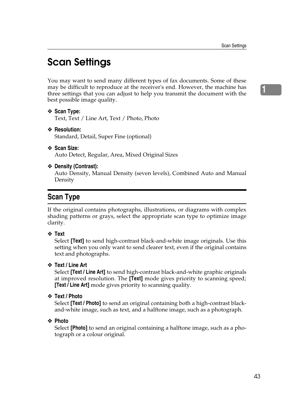 Scan settings, Scan type, P.43 “scan type | 1scan settings | Ricoh 7500 User Manual | Page 53 / 292