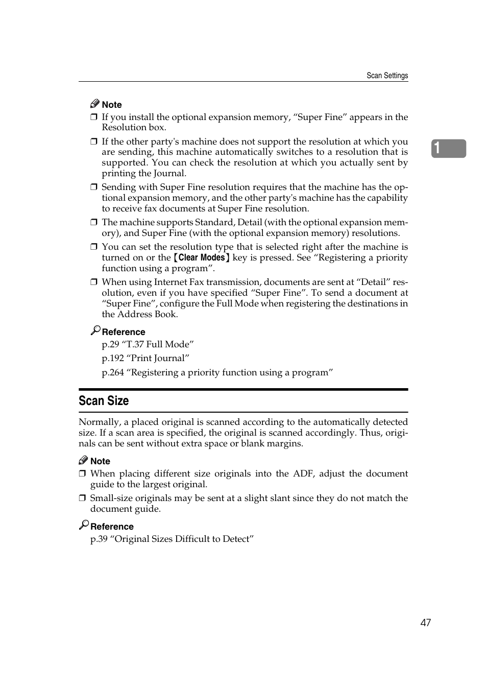Scan size, P.47 “scan size | Ricoh 7500 User Manual | Page 57 / 292