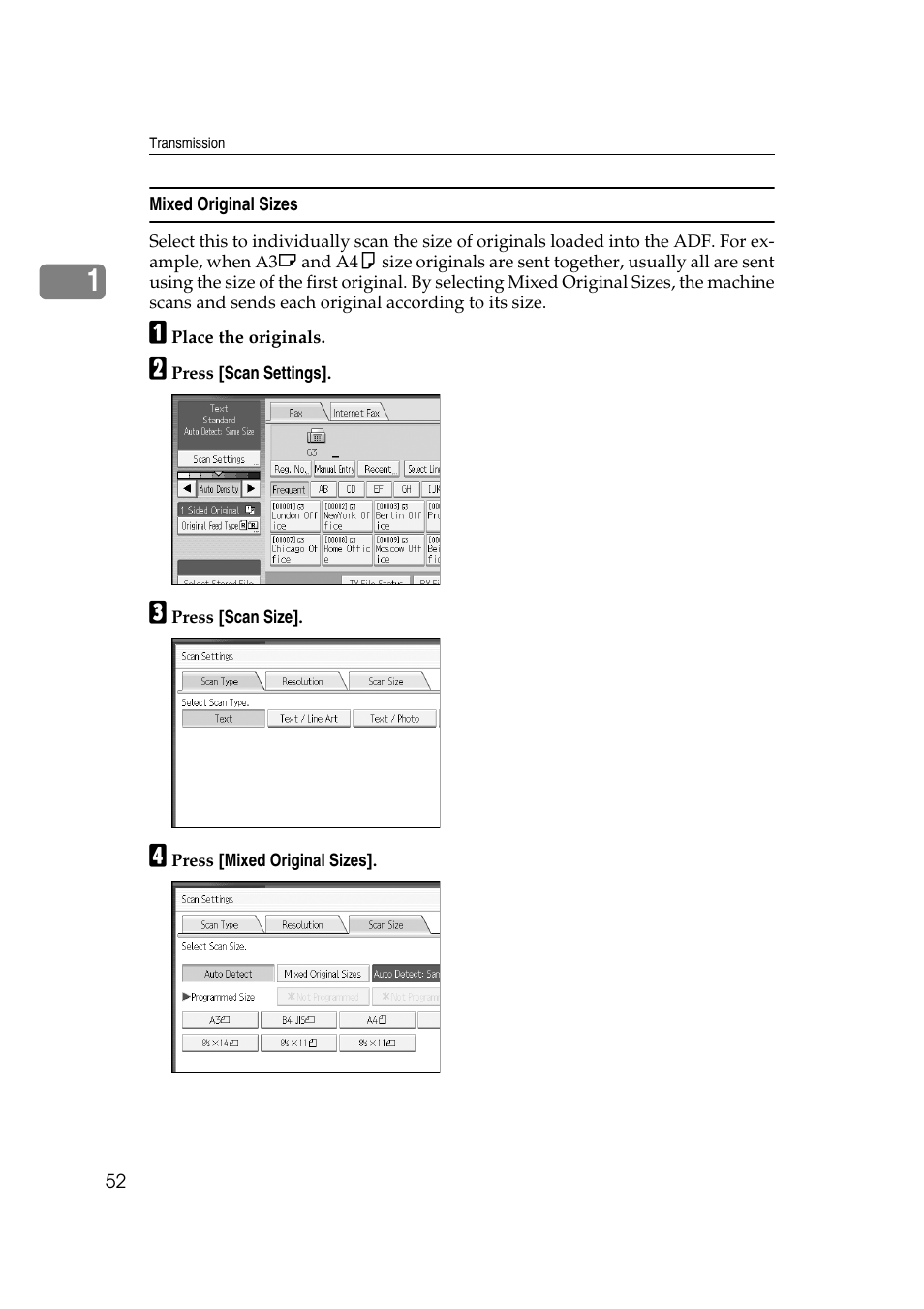 Mixed original sizes | Ricoh 7500 User Manual | Page 62 / 292