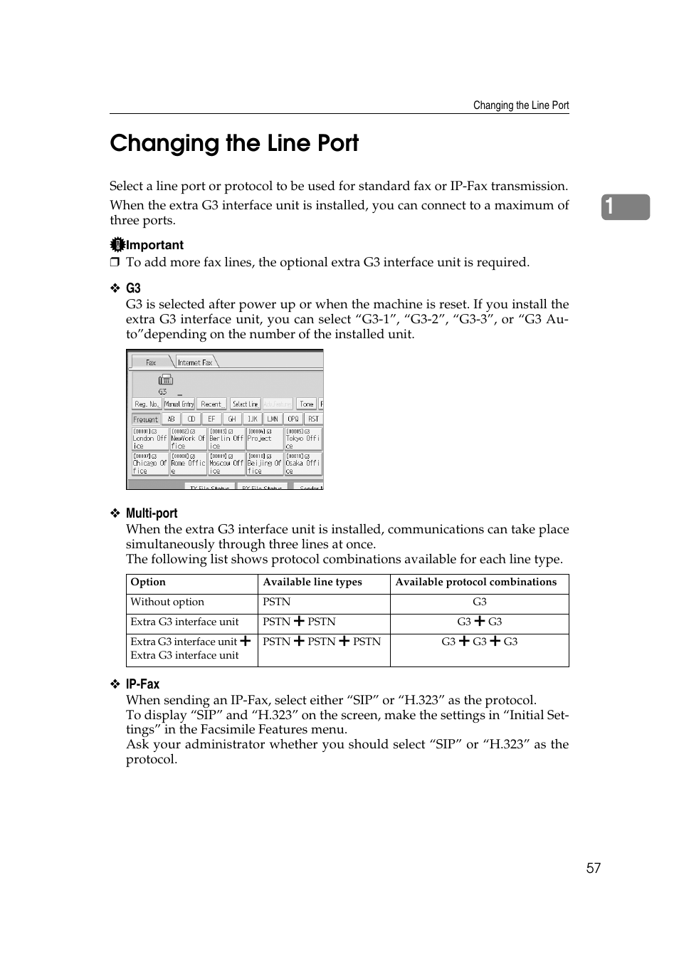 Changing the line port, 1changing the line port | Ricoh 7500 User Manual | Page 67 / 292