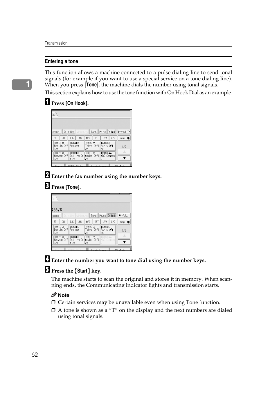 Entering a tone, P.62 “entering a tone | Ricoh 7500 User Manual | Page 72 / 292