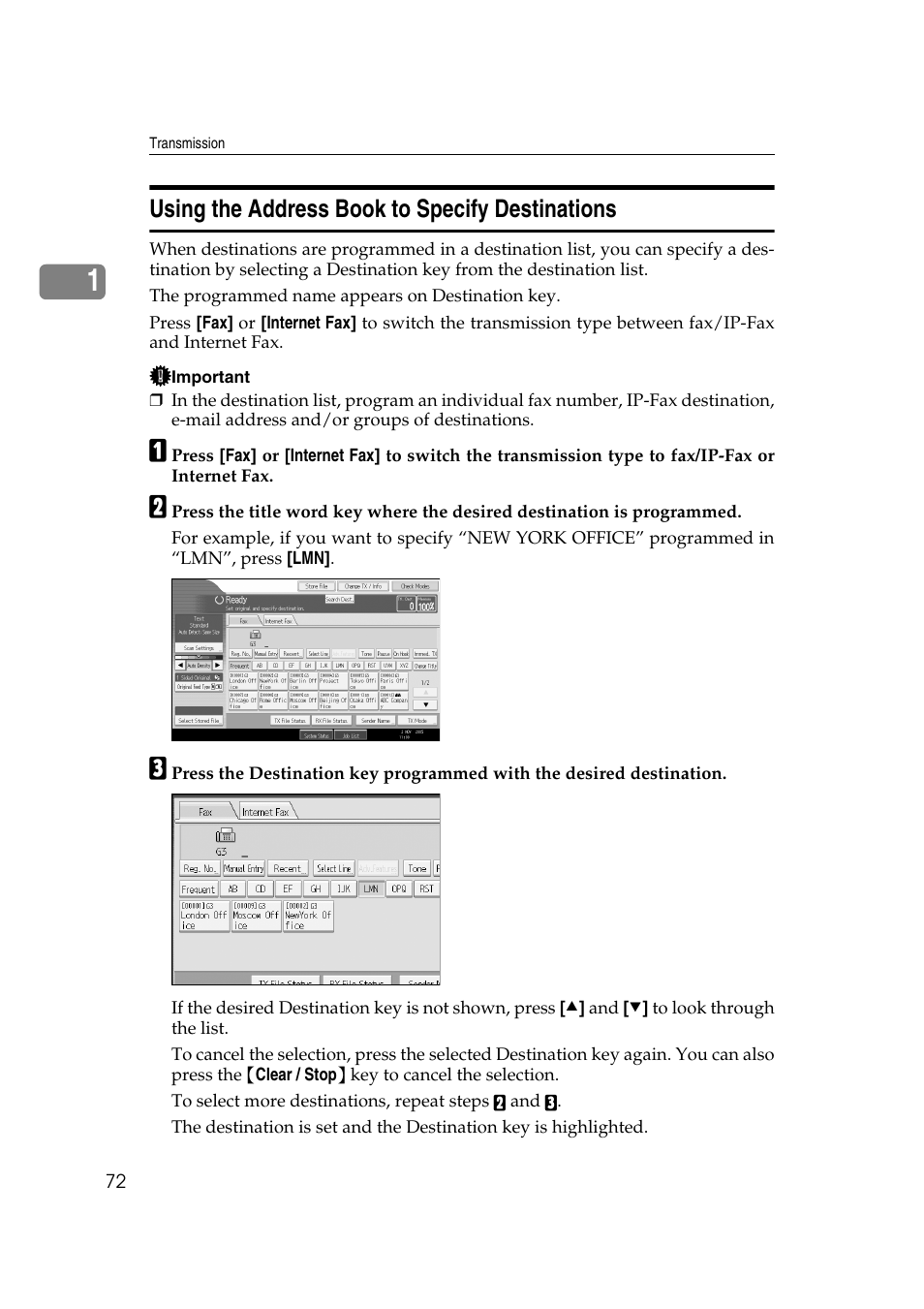 Using the address book to specify destinations | Ricoh 7500 User Manual | Page 82 / 292