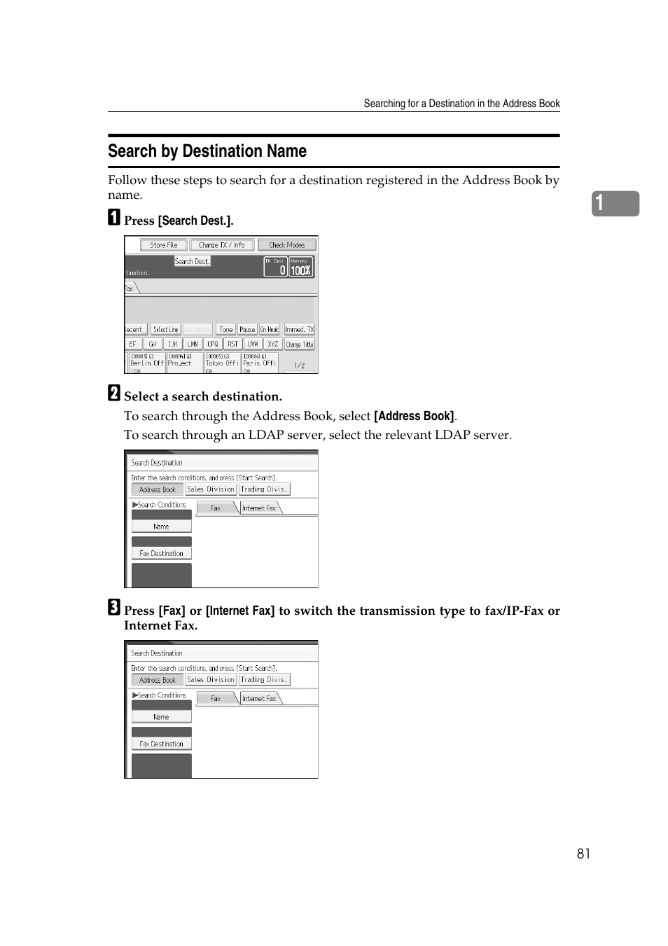 Search by destination name | Ricoh 7500 User Manual | Page 91 / 292
