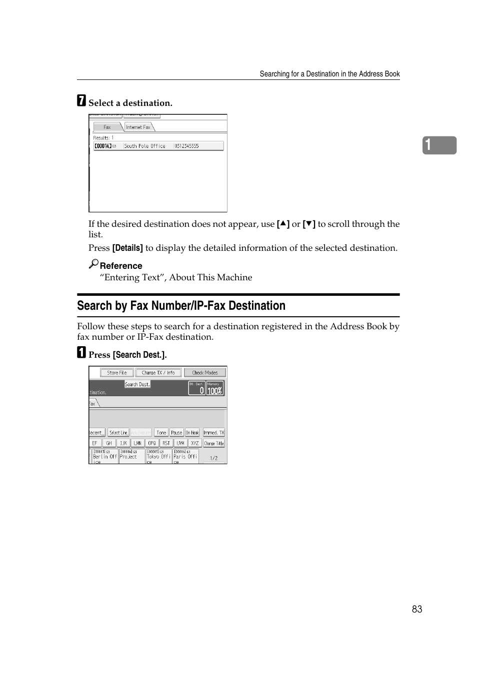 Search by fax number/ip-fax destination | Ricoh 7500 User Manual | Page 93 / 292